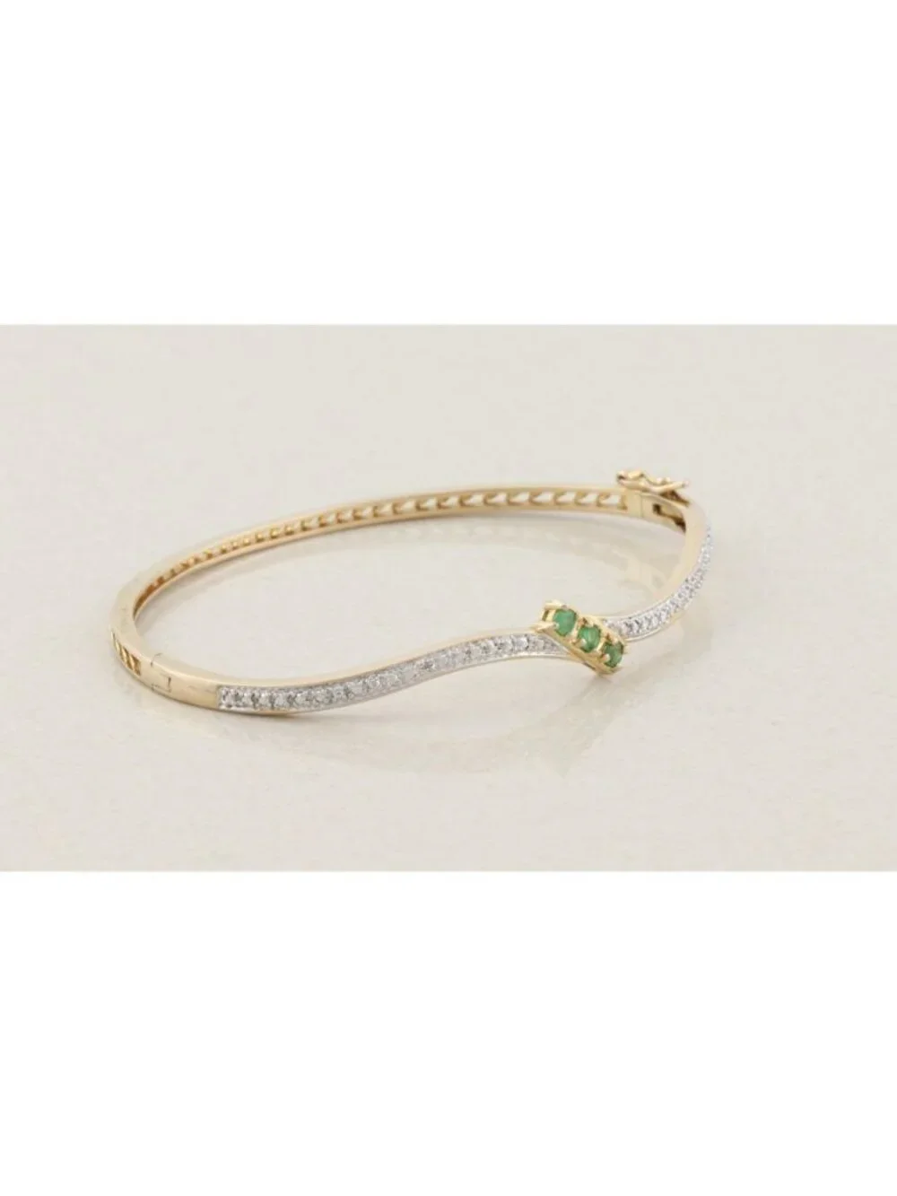 18k Gold Over Sterling Silver Natural Emerald Bangle Bracelet 7